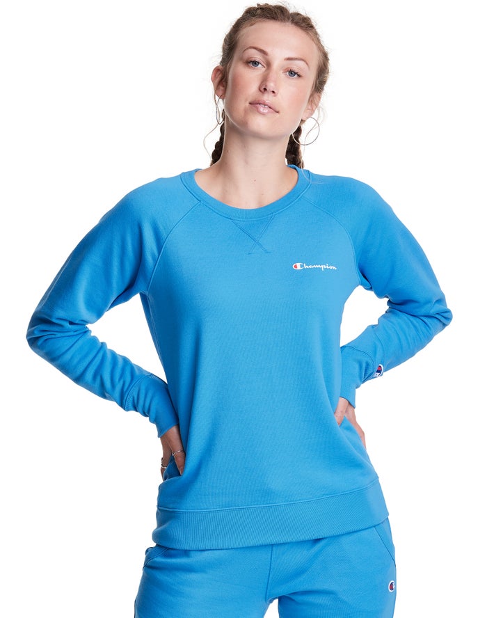 Sudadera Champion Mujer - Powerblend Fleece Classic Crew Script Logo ( Azules ) 8240671-LV